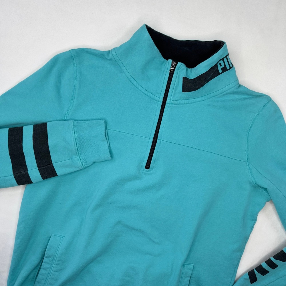 PINK Victoria's Secret Pullover Womens Small Blue 1/4 Zip Long Sleeve Sweatshirt